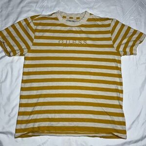 GUESS Mustard and White Striped Tee